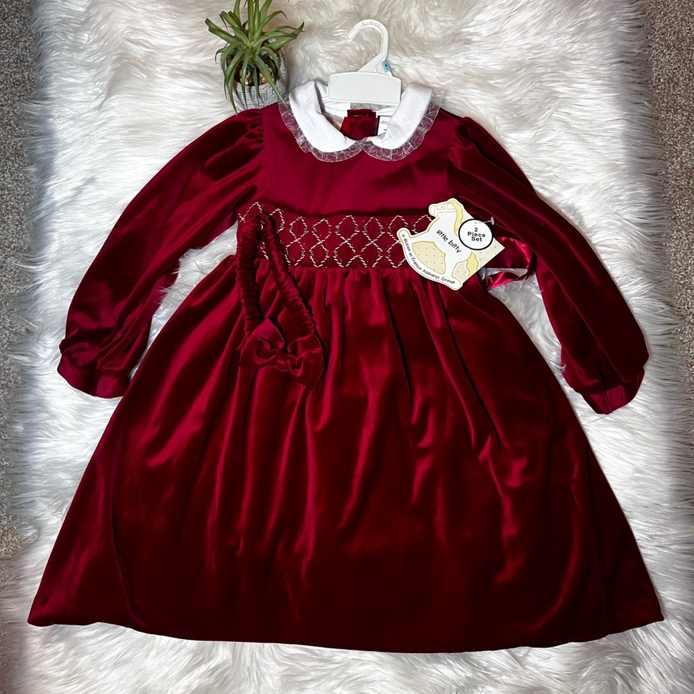 Little Bitty Red Holiday Velvet Bib Collar Formal Dress